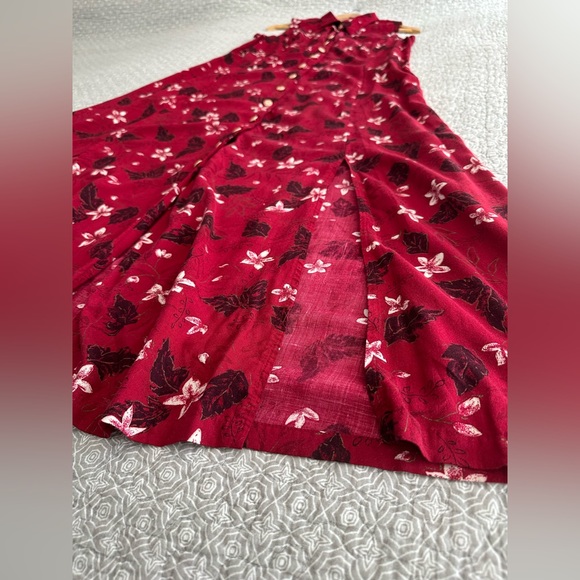 Vintage Fashion Bug Red Floral Dress Sleeveless Button Down Midi Maxi Size 14 - Picture 11 of 16